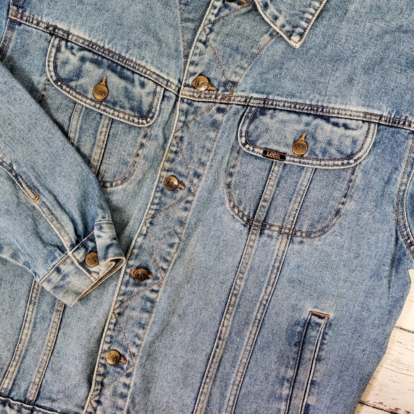 VTG Lee Button-Down Long-Sleeve Denim Trucker Jacket XXL - Picture 3 of 6